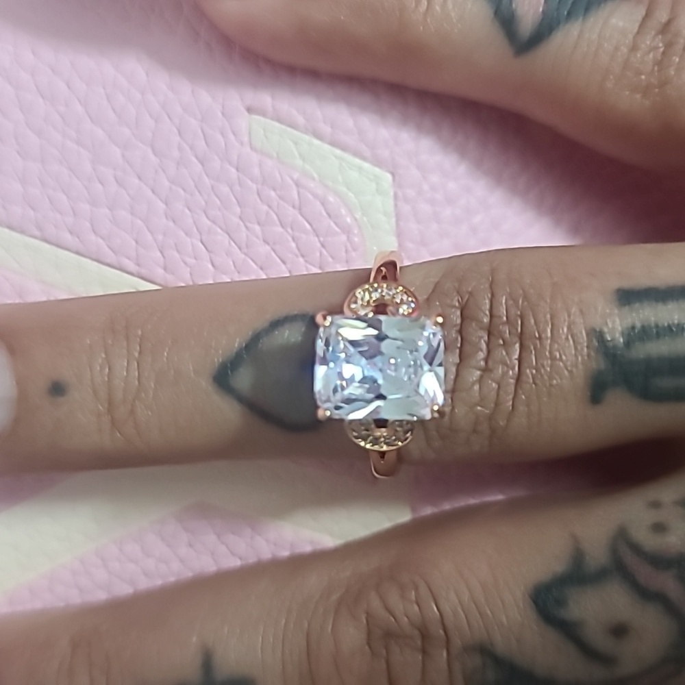 Rose Gold PLATED CZ Diamond Adjustable Ring - Picture 5 of 5